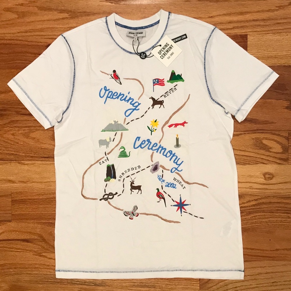 NWT Opening Ceremony Embroidered Map T-Shirt